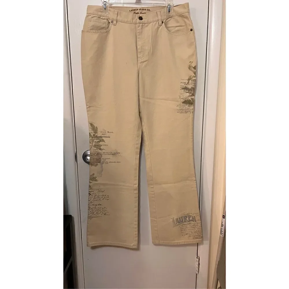LAUREN RALPH LAUREN JEANS CO.  LETTER PRINT NATURAL HIGH RISE SLIMING PANTS SZ 1